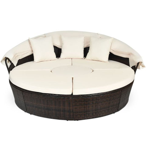 Outdoor Daybed and Coffee Table with Adjustable Height Feature in White