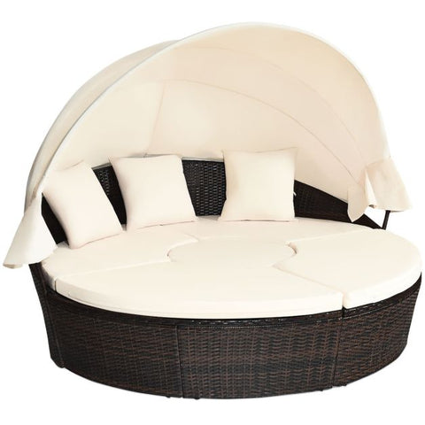 Outdoor Daybed and Coffee Table with Adjustable Height Feature in White