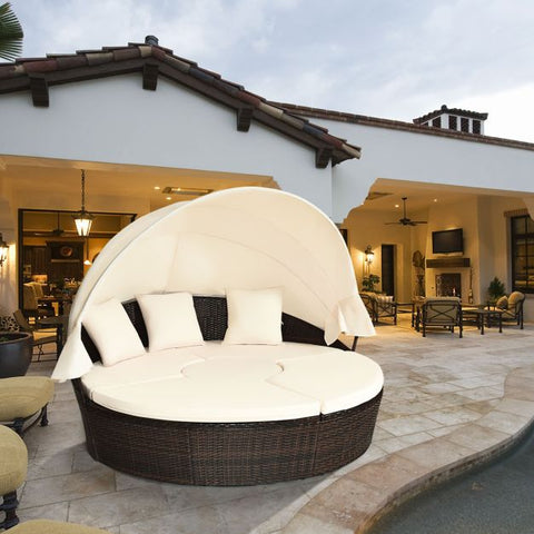 Outdoor Daybed and Coffee Table with Adjustable Height Feature in White