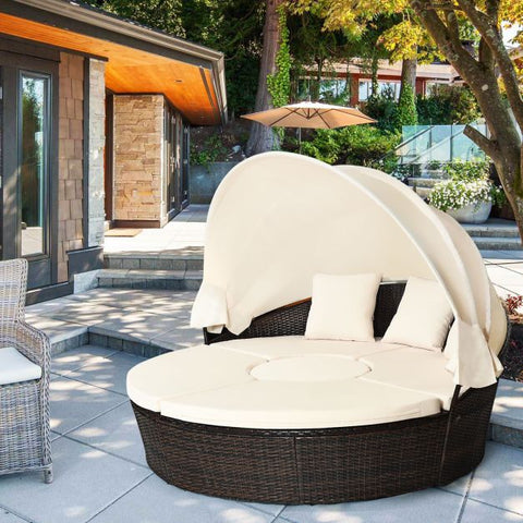 Outdoor Daybed and Coffee Table with Adjustable Height Feature in White