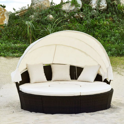 Outdoor Daybed and Coffee Table with Adjustable Height Feature in White