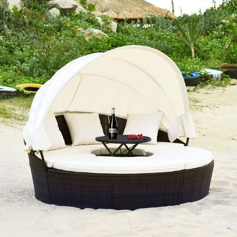 Outdoor Daybed and Coffee Table with Adjustable Height Feature in White