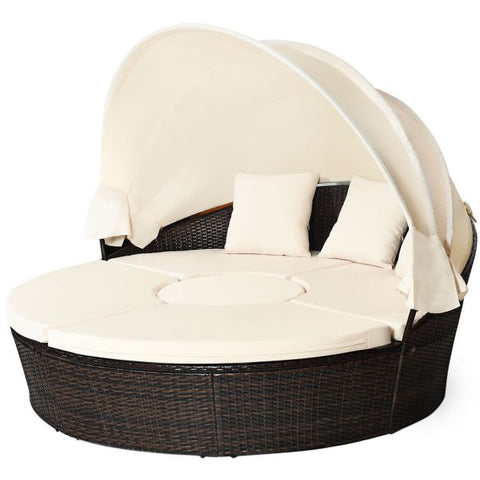 Outdoor Daybed and Coffee Table with Adjustable Height Feature in White