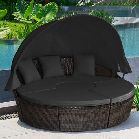 Outdoor Daybed and Coffee Table with Adjustable Height Feature in Black