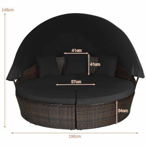 Outdoor Daybed and Coffee Table with Adjustable Height Feature in Black