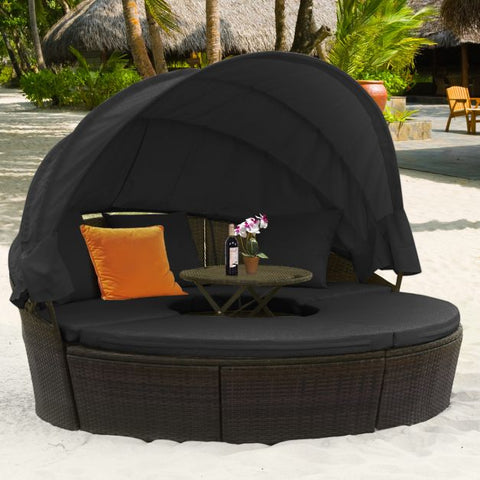 Outdoor Daybed and Coffee Table with Adjustable Height Feature in Black