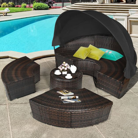 Outdoor Daybed and Coffee Table with Adjustable Height Feature in Black