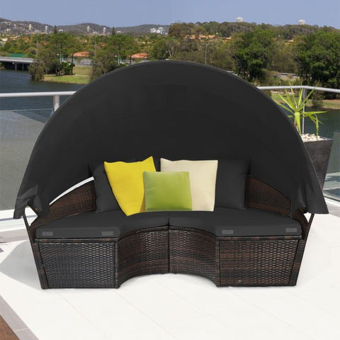 Outdoor Daybed and Coffee Table with Adjustable Height Feature in Black