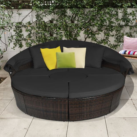 Outdoor Daybed and Coffee Table with Adjustable Height Feature in Black