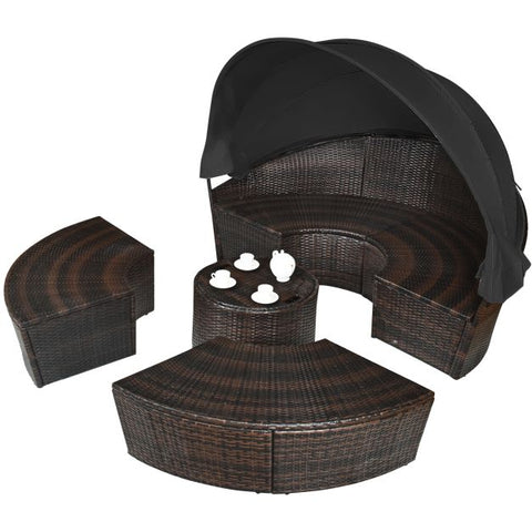 Outdoor Daybed and Coffee Table with Adjustable Height Feature in Black