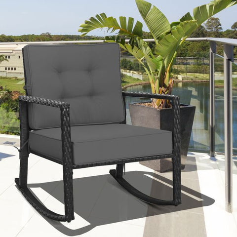 Outdoor Rocking Chair with Steel Frame and Soft Detachable Cushion