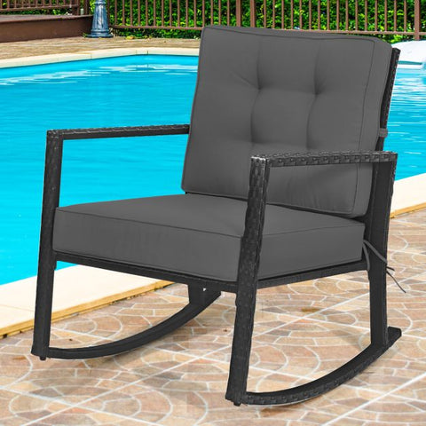 Outdoor Rocking Chair with Steel Frame and Soft Detachable Cushion