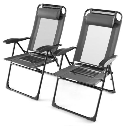 Outdoor Folding Chair Set with 7-Level Recline Function and Wide Armrests