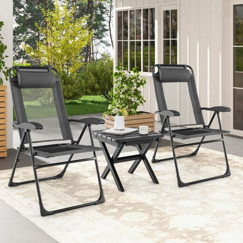 Outdoor Folding Chair Set with 7-Level Recline Function and Wide Armrests