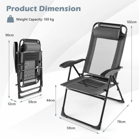 Outdoor Folding Chair Set with 7-Level Recline Function and Wide Armrests