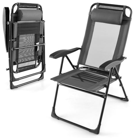Outdoor Folding Chair Set with 7-Level Recline Function and Wide Armrests