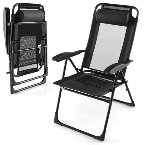 Outdoor Folding Chair Set with 7-Level Recline Function and Wide Armrests