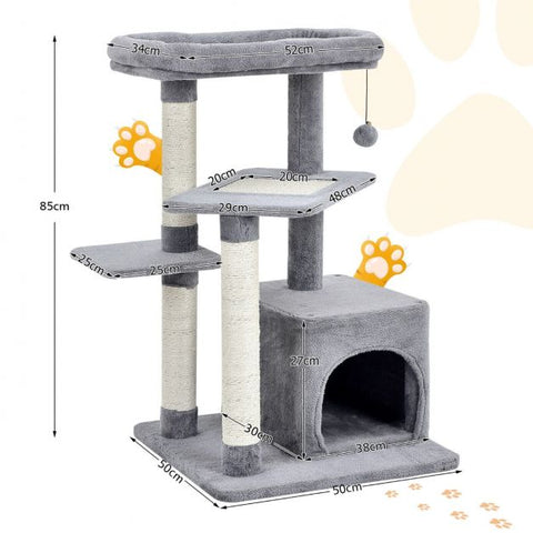 4-Layer Tree with Scratching Posts, Condo, and Dangling Ball