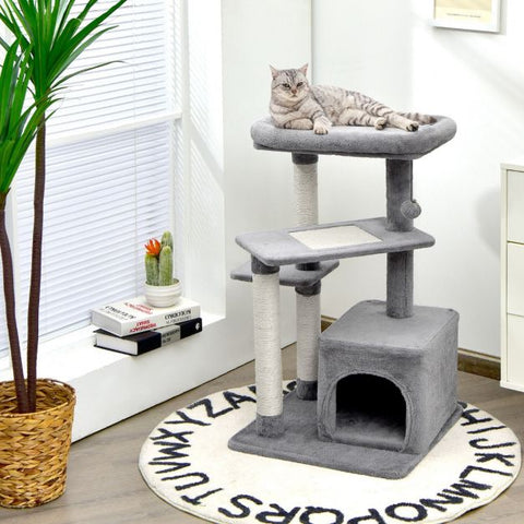4-Layer Tree with Scratching Posts, Condo, and Dangling Ball