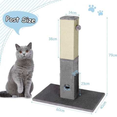 Cat Scratching Post with Balls, Massage Brush, and Carpet Base