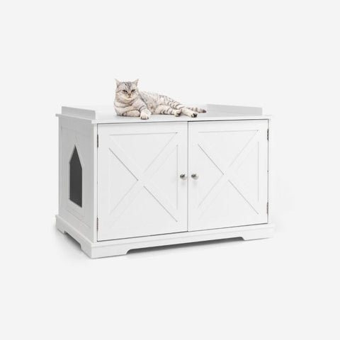 Wooden Cat Litter Box Hideaway Toilet with Dual Doors