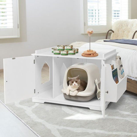Wooden Cat Litter Box Hideaway Toilet with Dual Doors