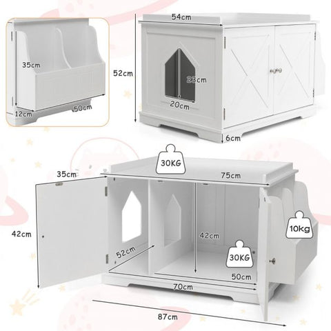 Wooden Cat Litter Box Hideaway Toilet with Dual Doors