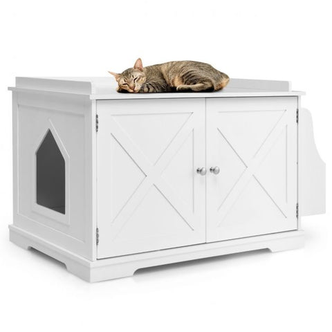 Wooden Cat Litter Box Hideaway Toilet with Dual Doors