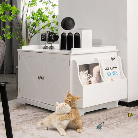 Wooden Cat Litter Box Hideaway Toilet with Dual Doors