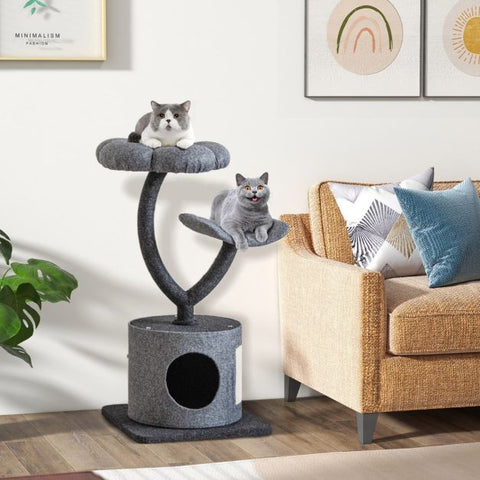 Grey 3-Tier Cat Tower with Sisal Scratching Board