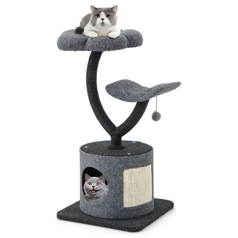 Grey 3-Tier Cat Tower with Sisal Scratching Board