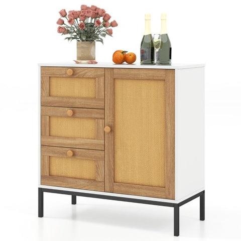 Multi-use Buffet Cabinet with Unique Rattan Design for Ventilation and Ample Storage