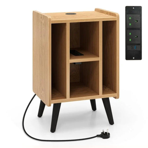 Multi-Purpose and Compact Side Table with Built-in Charging Station and Sturdy Frame