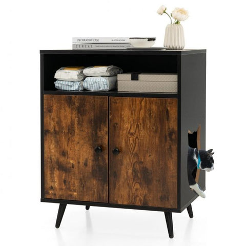 Contemporary Cat Litter Box Enclosure with Side Entry