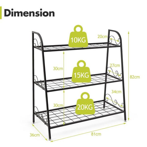 Garden 3 Tier Shelf Display Plant Stand with Metal Frame in Black