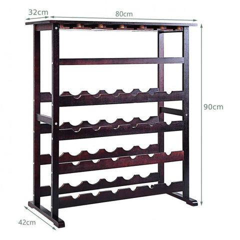 Classic and Spacious Pine 24 Bottle Wood Wine Storage Rack in Brown