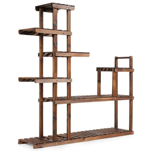 Outdoor 7 Tier Wooden Plant Storage Stand with Storage Shelves