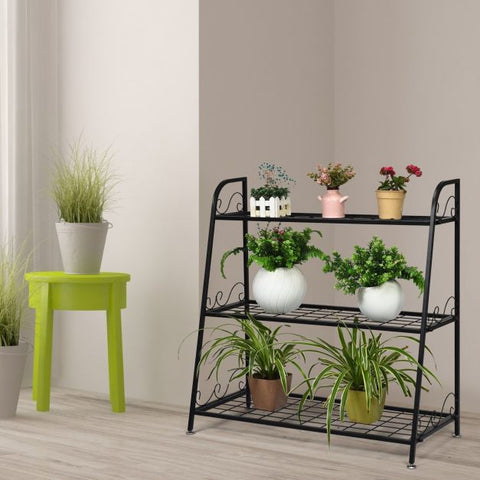 Garden 3 Tier Shelf Display Plant Stand with Metal Frame in Black