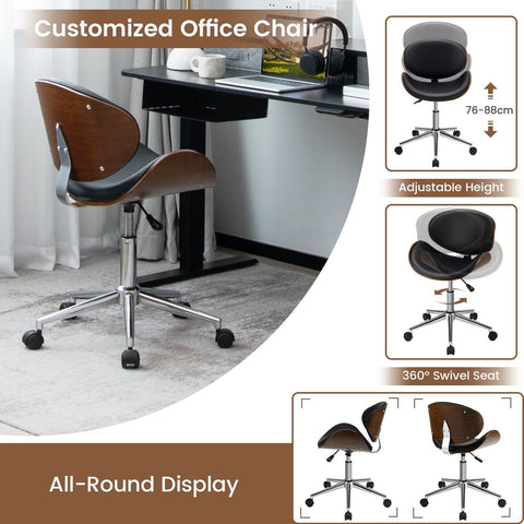 Height Adjustable Office Chair with Ergonomic Backrest and Full Swivel in Black
