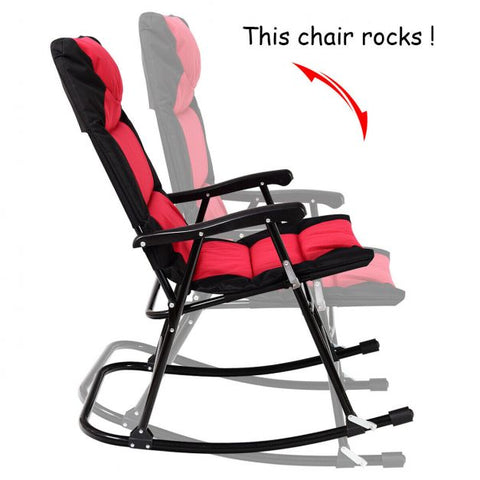 Outdoor Foldable Rocking Chairs and Table Set with Steel Frame in Red