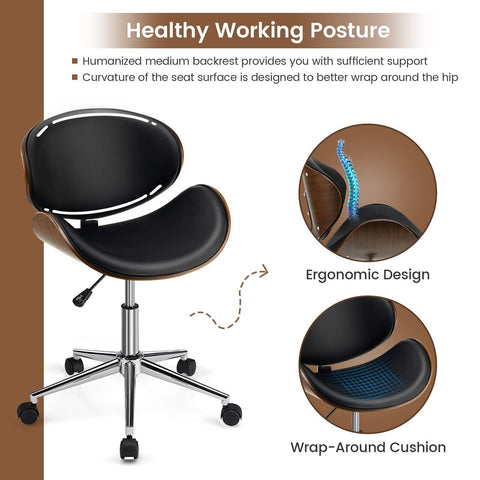 Height Adjustable Office Chair with Ergonomic Backrest and Full Swivel in Black
