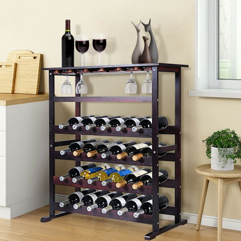 Classic and Spacious Pine 24 Bottle Wood Wine Storage Rack in Brown