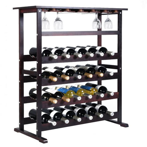Classic and Spacious Pine 24 Bottle Wood Wine Storage Rack in Brown