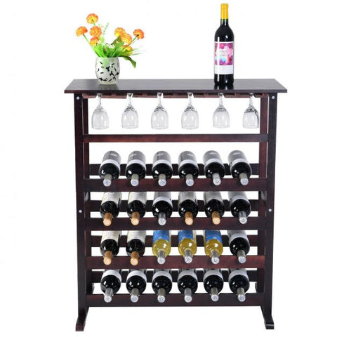 Classic and Spacious Pine 24 Bottle Wood Wine Storage Rack in Brown
