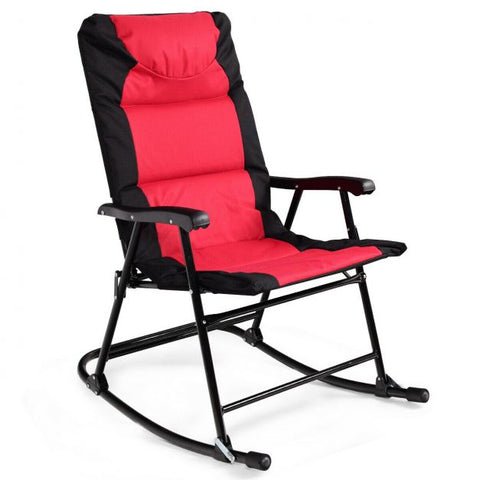 Outdoor Foldable Rocking Chairs and Table Set with Steel Frame in Red