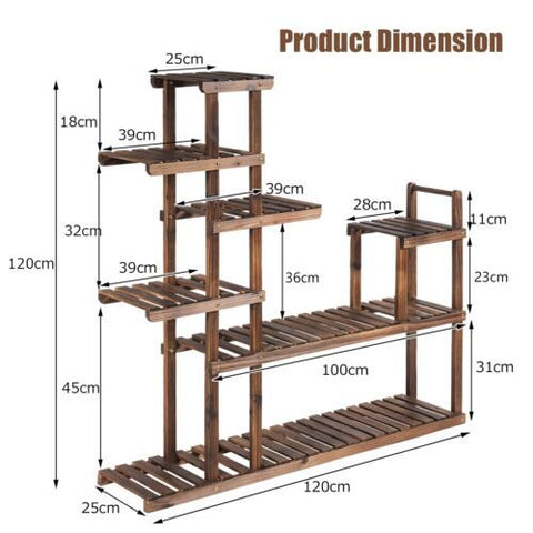 Outdoor 7 Tier Wooden Plant Storage Stand with Storage Shelves