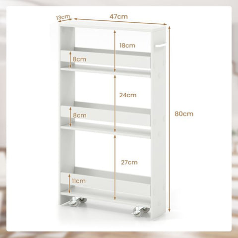 Ultra-Slim Storage Cart with 4 Open Shelf Tiers and Slide out Feature