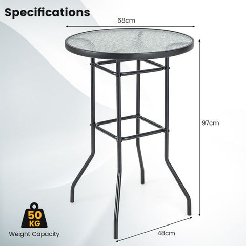 Garden Compact Tempered Glass Bar Table Top with Metal Frame