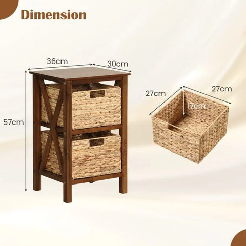 Versatile Side Table with Spacious Seagrass Baskets and Solid Wood Frame