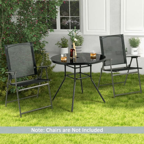 Patio 86cm Dining Table with Tempered Glass Table Top and Umbrella Hole